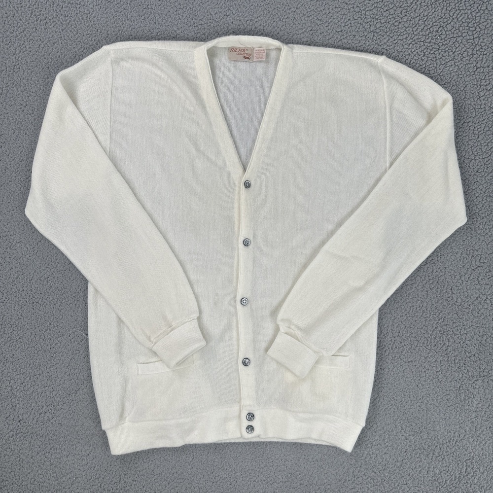 Vtg The Fox Collection JCPenney Cardigan Men XLT White Grandpa Made In USA